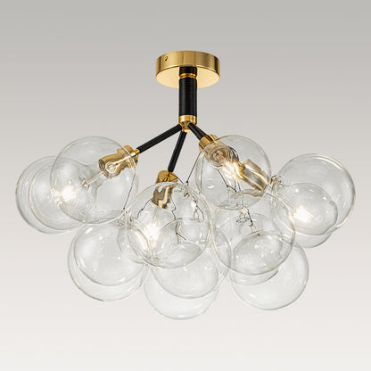 Multi-Globe Ceiling Light with Clear Glass Spheres and Metal Arms for Dining Room & Living Room
