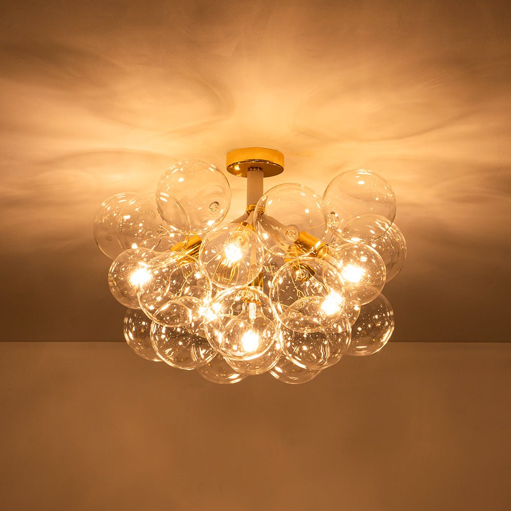 Multi-Globe Ceiling Light with Clear Glass Spheres and Metal Arms for Dining Room & Living Room