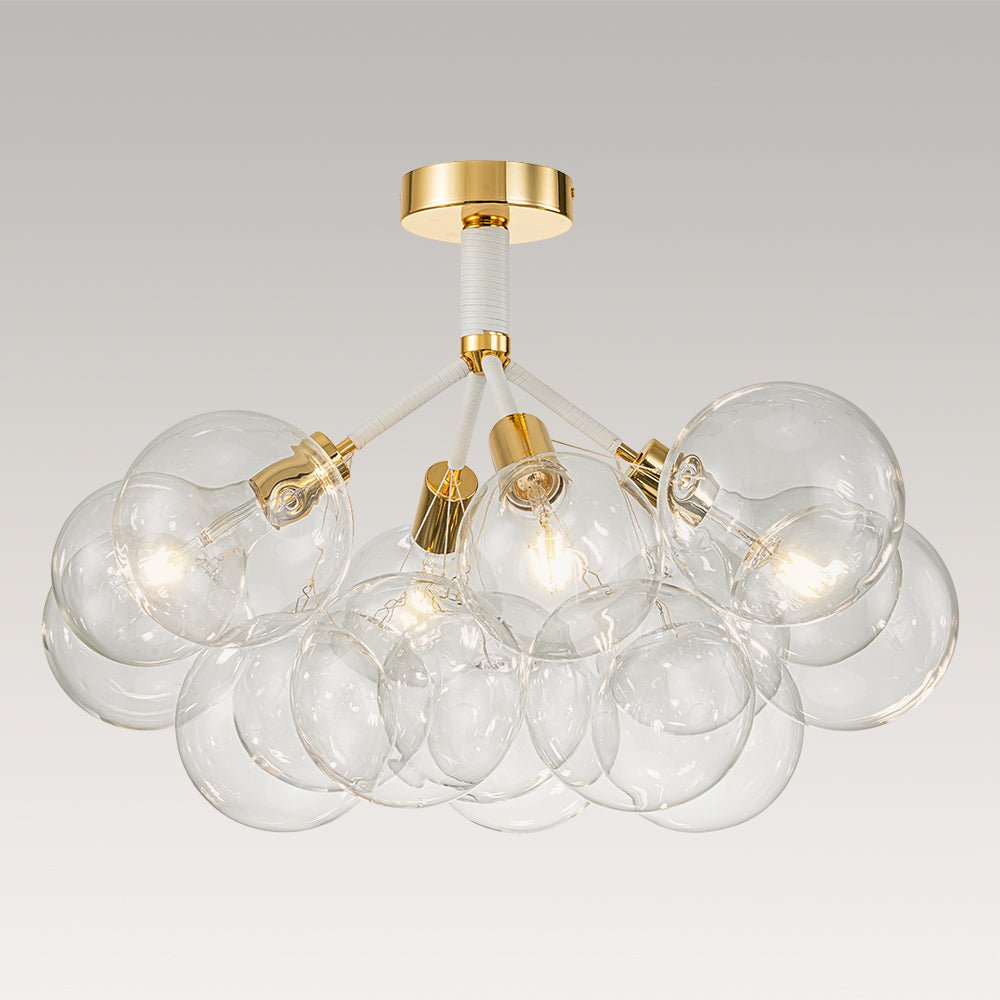 Multi-Globe Ceiling Light with Clear Glass Spheres and Metal Arms for Dining Room & Living Room