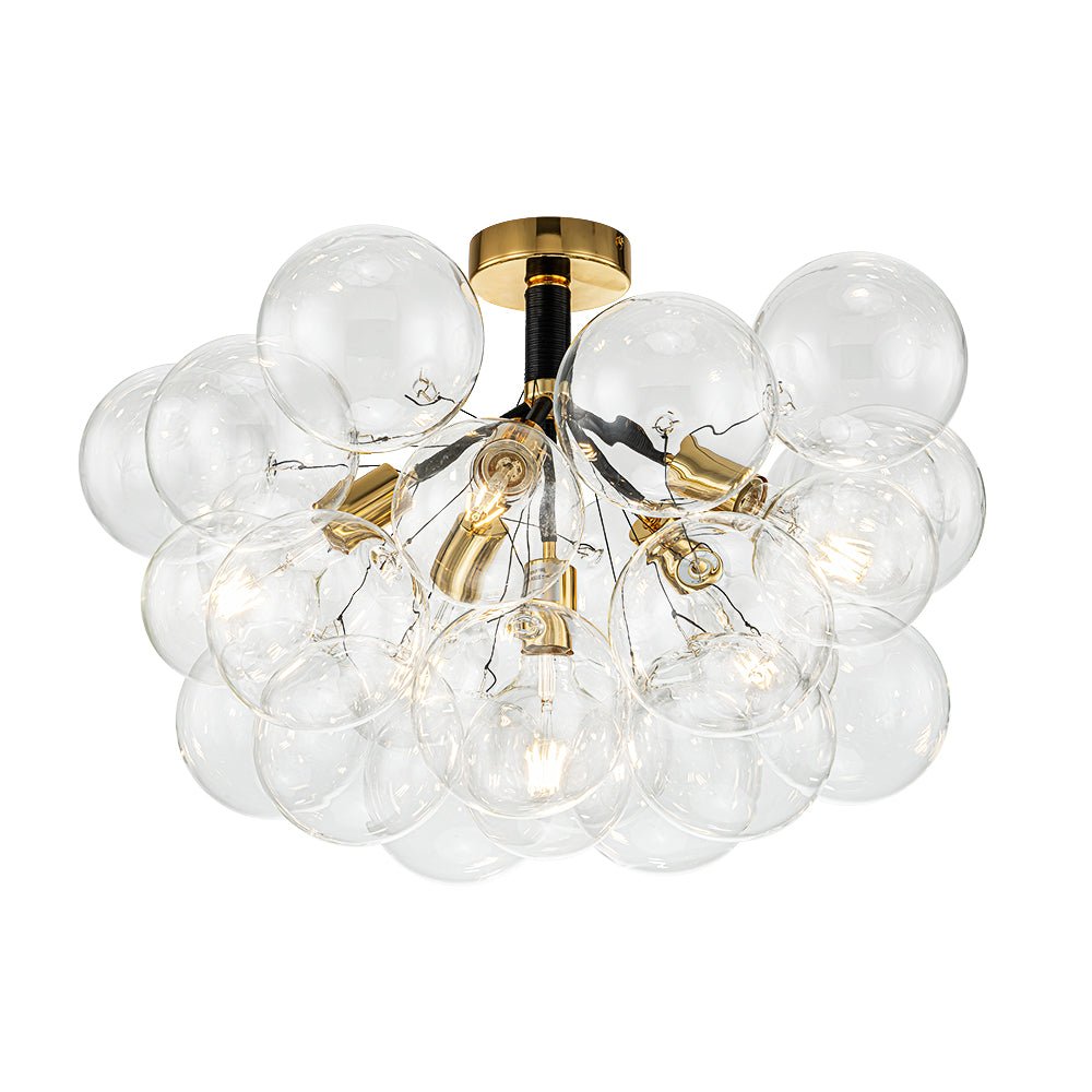 Multi-Globe Ceiling Light with Clear Glass Spheres and Metal Arms for Dining Room & Living Room