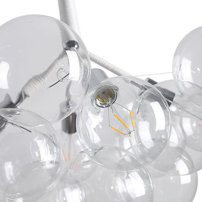 Multi-Globe Hanging Light Fixture Chrome 25 in Adjustable Suspension Cord 20 Glass Orbs LED Ceiling Lamp for Dining Living
