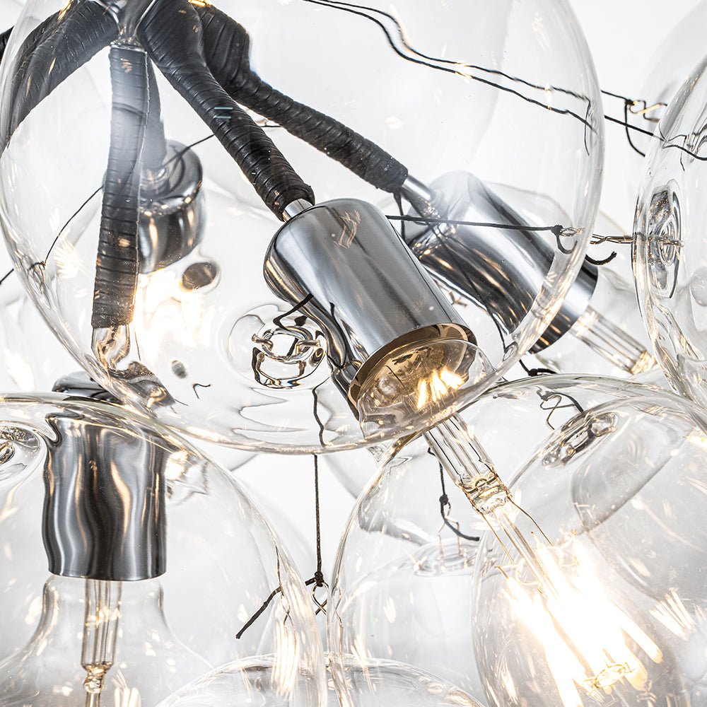Multi-Globe Hanging Light Fixture Chrome 25 in Adjustable Suspension Cord 20 Glass Orbs LED Ceiling Lamp for Dining Living