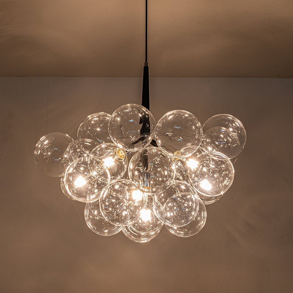 Multi-Globe Hanging Light Fixture Chrome 25 in Adjustable Suspension Cord 20 Glass Orbs LED Ceiling Lamp for Dining Living