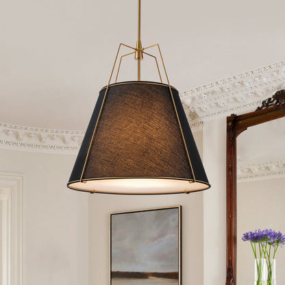 Tapered Fabric Drum Lantern Chandelier with Adjustable Height for Dining Room & Entryway
