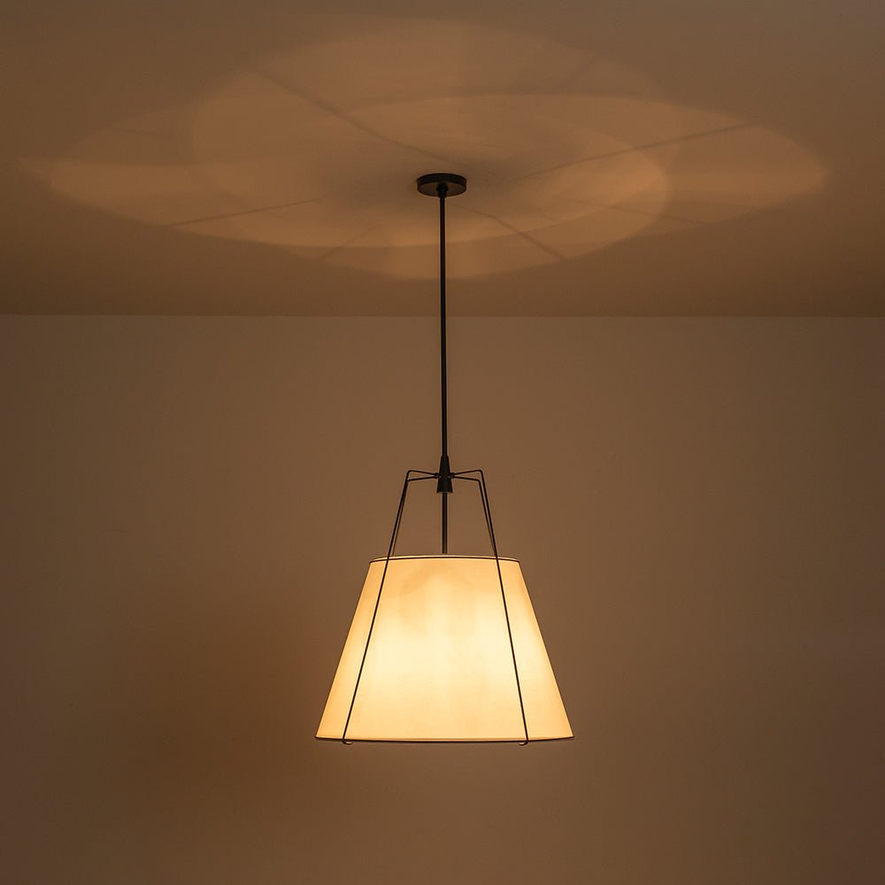 Tapered Fabric Drum Lantern Chandelier with Adjustable Height for Dining Room & Entryway
