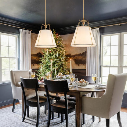 Tapered Fabric Drum Lantern Chandelier with Adjustable Height for Dining Room & Entryway