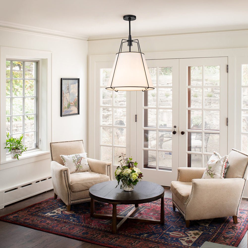 Tapered Fabric Drum Lantern Chandelier with Adjustable Height for Dining Room & Entryway