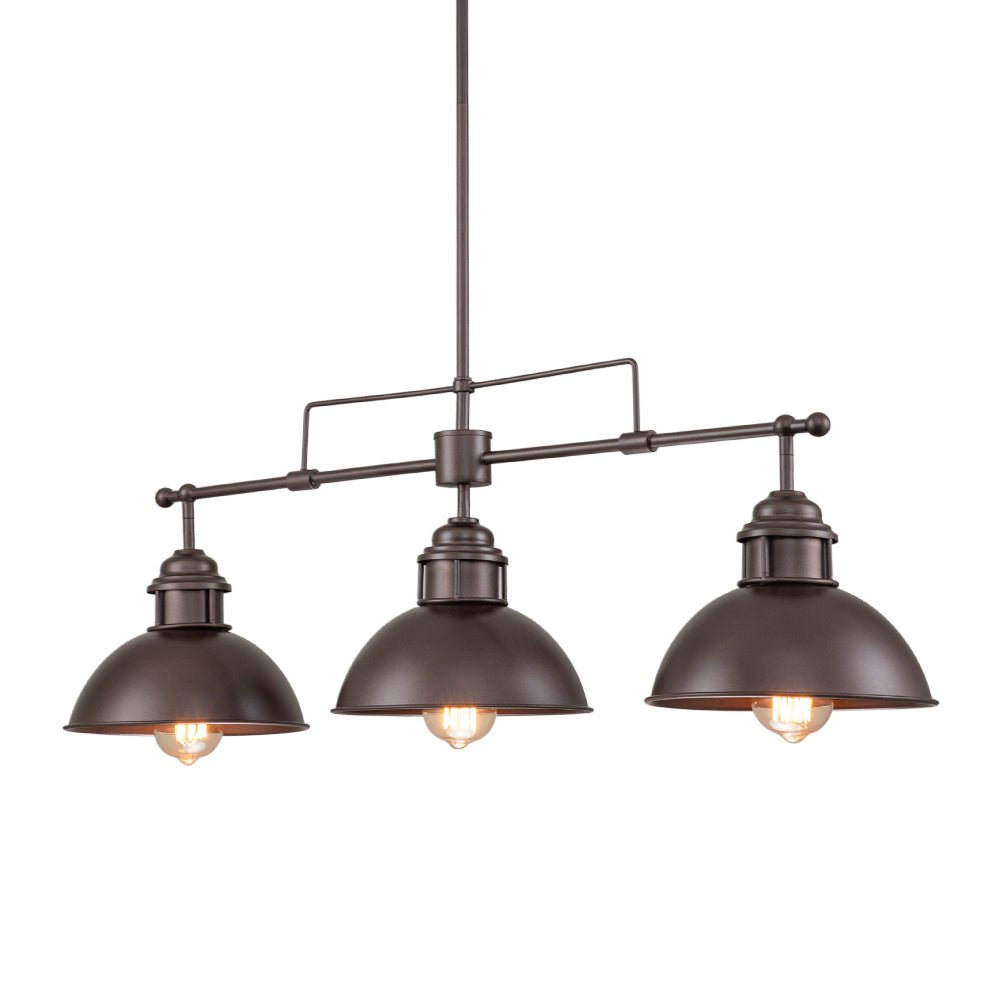 Industrial Kitchen Island Chandelier with Adjustable Drop Rods & Three Dome Shades for Dining Room Hardwired Ceiling Fixture
