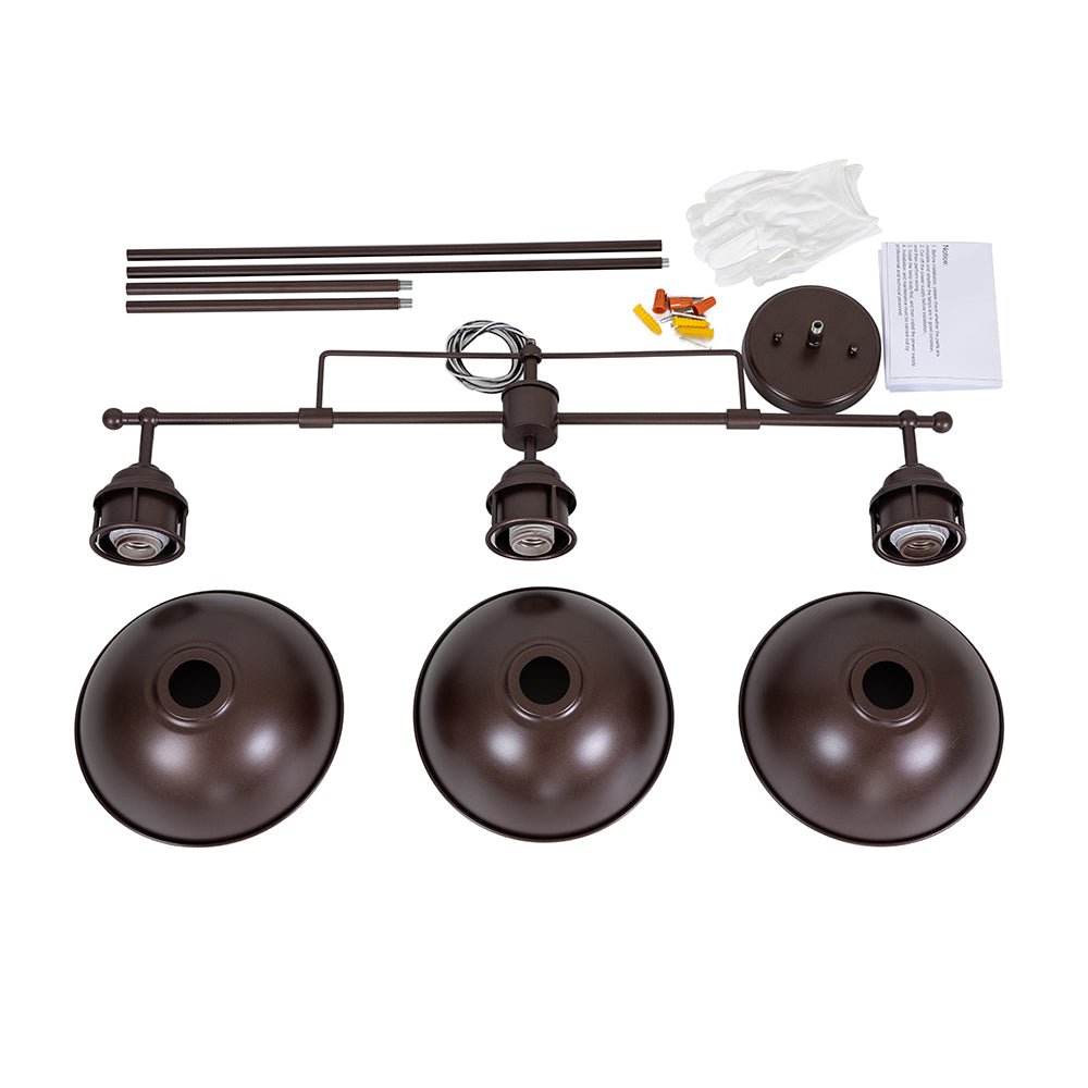 Industrial Kitchen Island Chandelier with Adjustable Drop Rods & Three Dome Shades for Dining Room Hardwired Ceiling Fixture