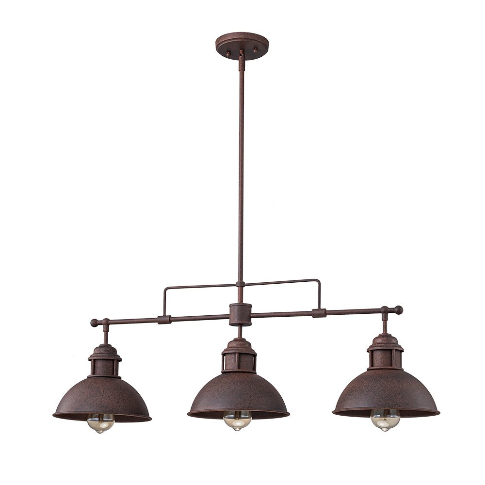 Industrial Kitchen Island Chandelier with Adjustable Drop Rods & Three Dome Shades for Dining Room Hardwired Ceiling Fixture