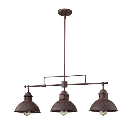 Industrial Kitchen Island Chandelier with Adjustable Drop Rods & Three Dome Shades for Dining Room Hardwired Ceiling Fixture