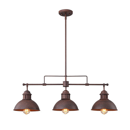 Industrial Kitchen Island Chandelier with Adjustable Drop Rods & Three Dome Shades for Dining Room Hardwired Ceiling Fixture