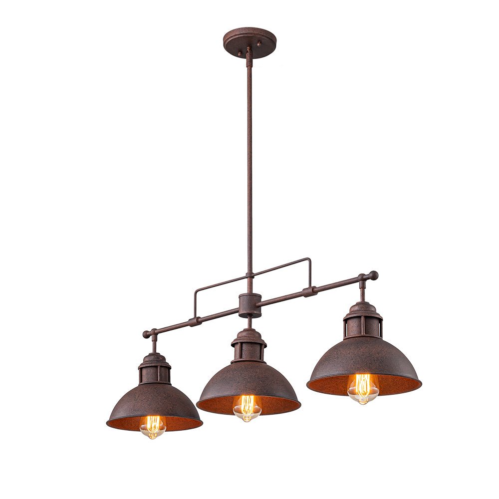Industrial Kitchen Island Chandelier with Adjustable Drop Rods & Three Dome Shades for Dining Room Hardwired Ceiling Fixture