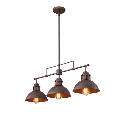 Industrial Kitchen Island Chandelier with Adjustable Drop Rods & Three Dome Shades for Dining Room Hardwired Ceiling Fixture