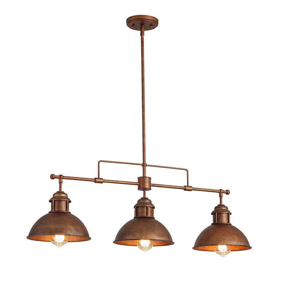 Industrial Kitchen Island Chandelier with Adjustable Drop Rods & Three Dome Shades for Dining Room Hardwired Ceiling Fixture