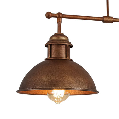 Industrial Kitchen Island Chandelier with Adjustable Drop Rods & Three Dome Shades for Dining Room Hardwired Ceiling Fixture