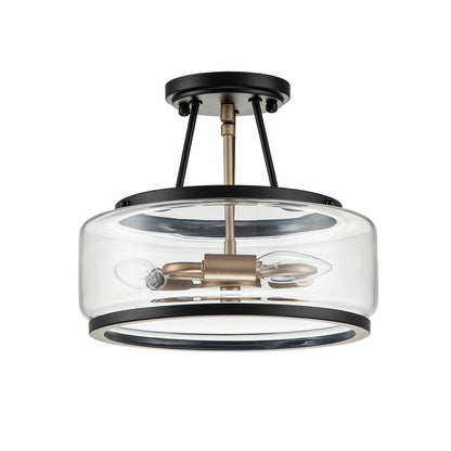 3-Light Clear Glass Ceiling Light Fixture Black Brass Farmhouse Drum Shade for Kitchen Bedroom Entryway Hallway Laundry Dining Room