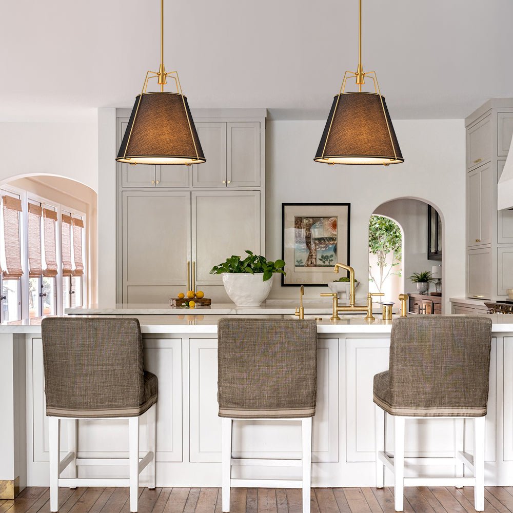 Tapered Fabric Drum Lantern Chandelier with Adjustable Height for Dining Room & Entryway