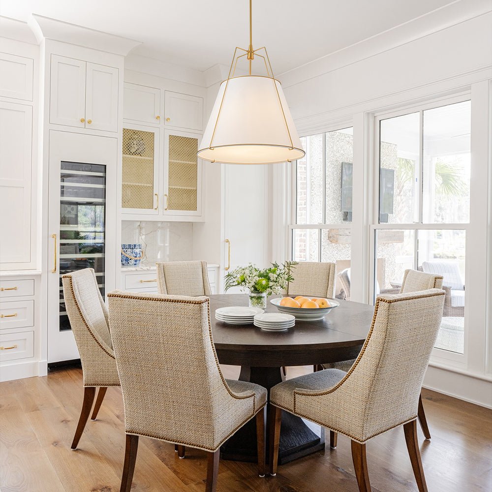 Tapered Fabric Drum Lantern Chandelier with Adjustable Height for Dining Room & Entryway