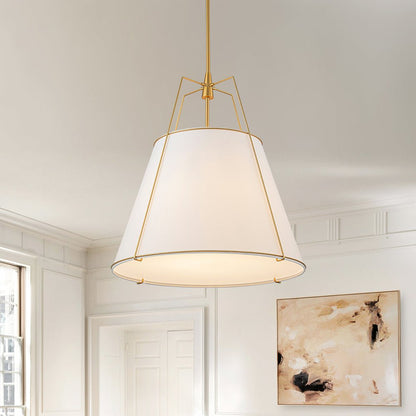 Tapered Fabric Drum Lantern Chandelier with Adjustable Height for Dining Room & Entryway