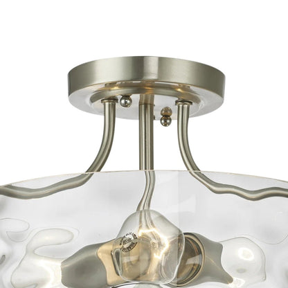 Drum Ceiling Light Fixture Textured Glass Brushed Nickel 12 Inch Semi-Flush Mount for Kitchen Bedroom Hallway Bathroom Two-Bulb Overhead Lig