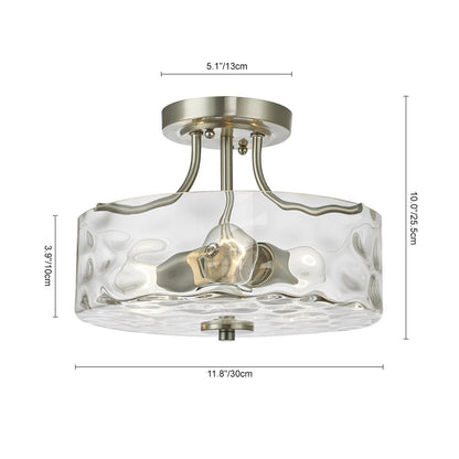 Drum Ceiling Light Fixture Textured Glass Brushed Nickel 12 Inch Semi-Flush Mount for Kitchen Bedroom Hallway Bathroom Two-Bulb Overhead Lig