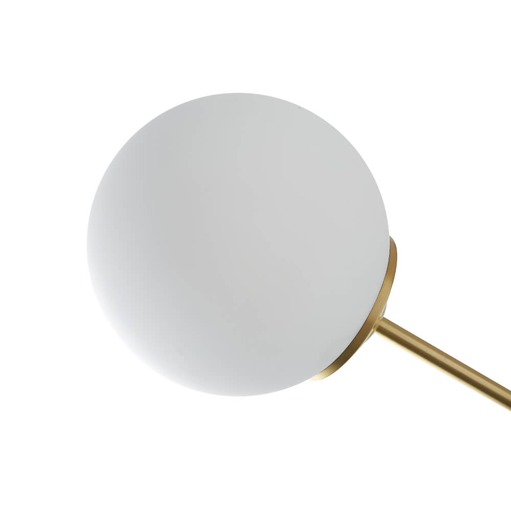 12-Light Mid-Century Ceiling Fixture with Frosted Glass Spheres & Golden Metal Arms for Dining Room, Foyer, Bedroom