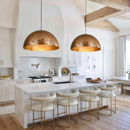 Statement Bowl Pendant Ceiling Light with Gold Interior – Adjustable Cable & Dimmable for Kitchen Island, Dining