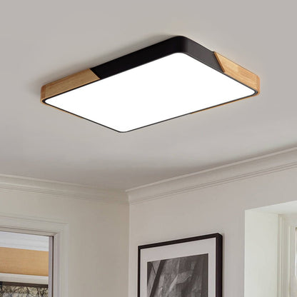 Modern Farmhouse Wood Frame Ceiling Light Fixture - Dimmable LED Low Profile Panel for Kitchen, Living Room, Bedroom - 5 Color