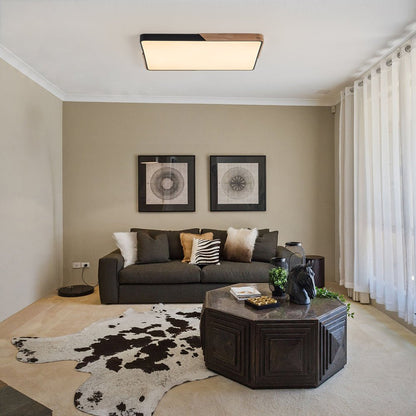 Modern Farmhouse Wood Frame Ceiling Light Fixture - Dimmable LED Low Profile Panel for Kitchen, Living Room, Bedroom - 5 Color