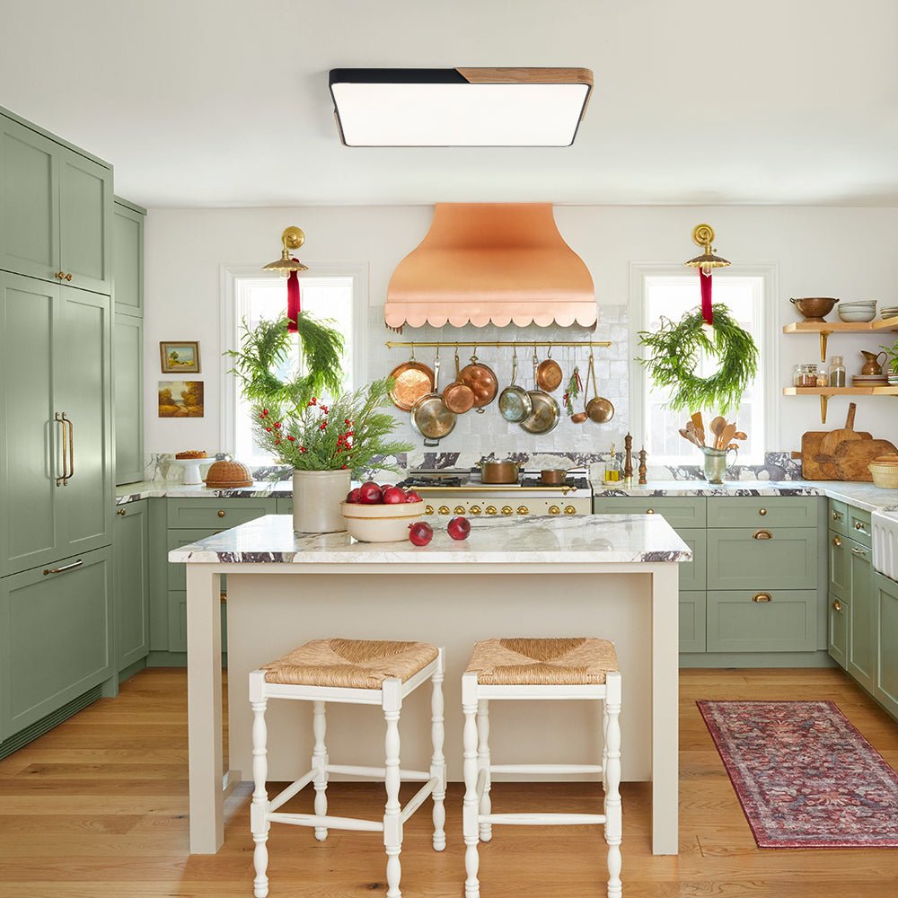 Modern Farmhouse Wood Frame Ceiling Light Fixture - Dimmable LED Low Profile Panel for Kitchen, Living Room, Bedroom - 5 Color