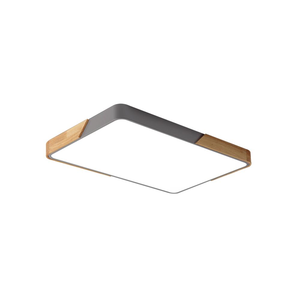 Modern Farmhouse Wood Frame Ceiling Light Fixture - Dimmable LED Low Profile Panel for Kitchen, Living Room, Bedroom - 5 Color