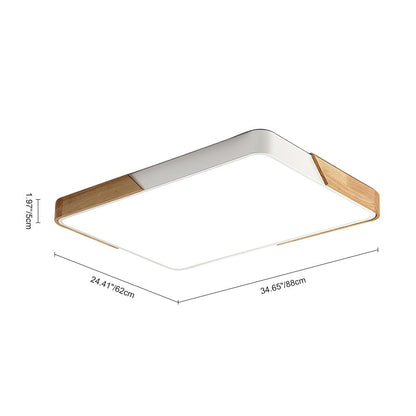 Modern Farmhouse Wood Frame Ceiling Light Fixture - Dimmable LED Low Profile Panel for Kitchen, Living Room, Bedroom - 5 Color