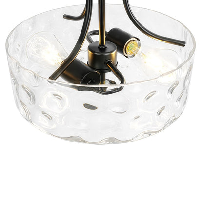 Textured Glass Semi-Flush Ceiling Light 12 Inch Round Drum for Bedrooms Bathrooms Hallways Entryways Compact Spaces Two Bulb Metal Frame Mod
