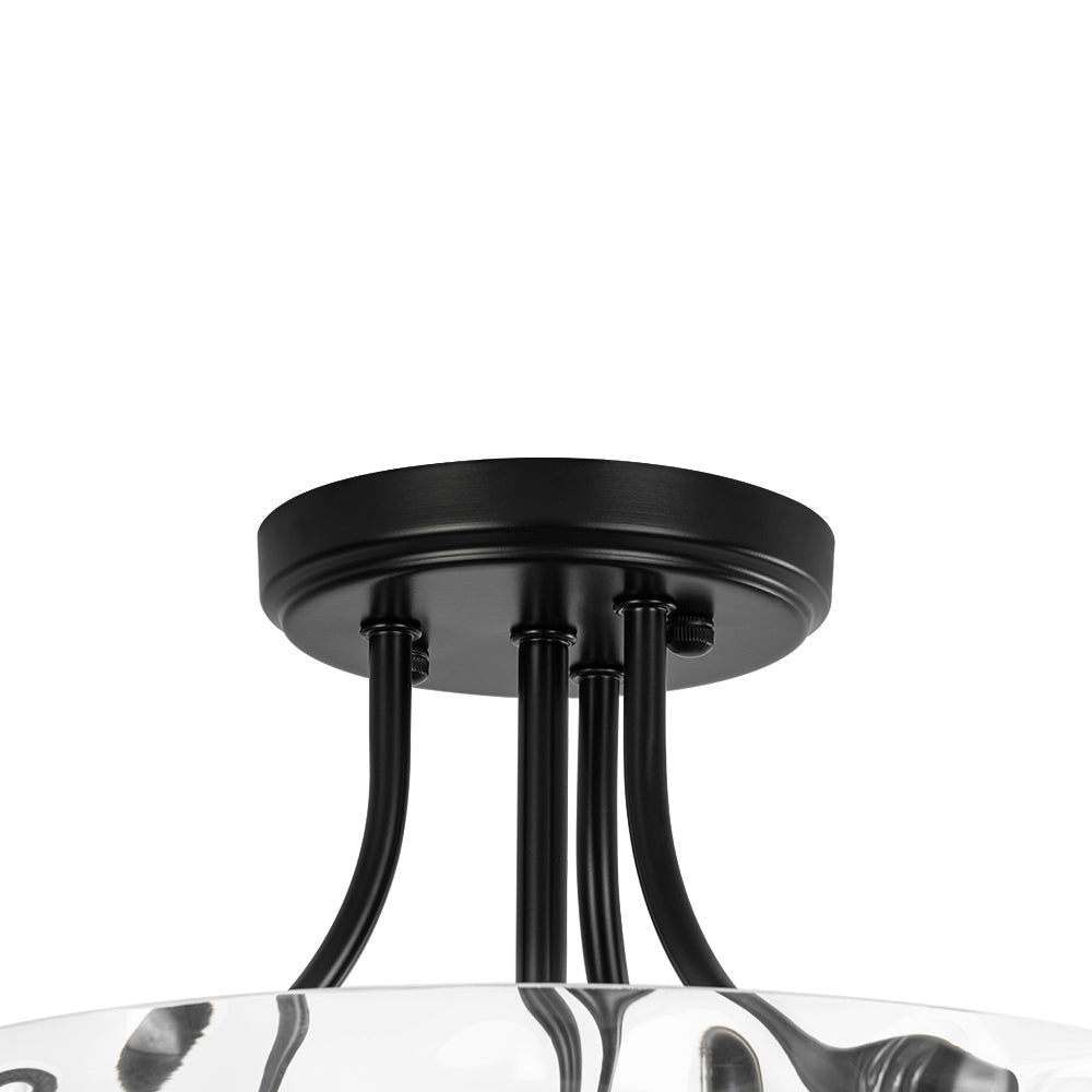 Textured Glass Semi-Flush Ceiling Light 12 Inch Round Drum for Bedrooms Bathrooms Hallways Entryways Compact Spaces Two Bulb Metal Frame Mod