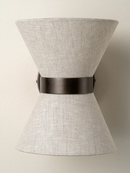 Dual-Socket Sconce with Fabric Shade and Metallic Accent for Bedrooms, Entryways, and Accent Walls