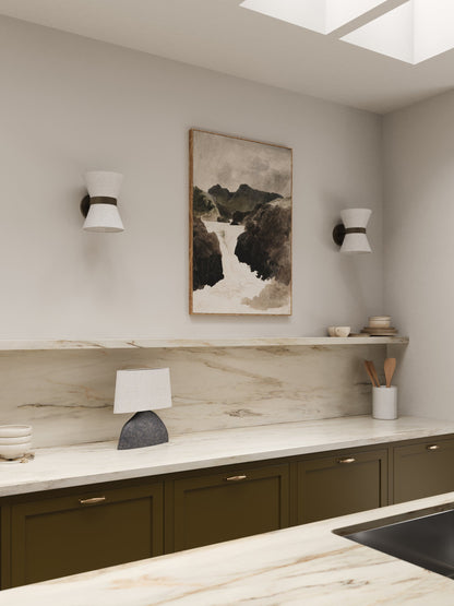 Dual-Socket Sconce with Fabric Shade and Metallic Accent for Bedrooms, Entryways, and Accent Walls