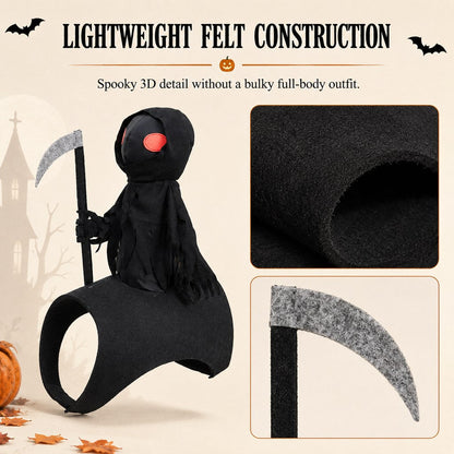 Ortekor Grim Reaper Rider Pet Costume – Adjustable 3D Halloween Outfit for Trick-or-Treat, Parties & Photos