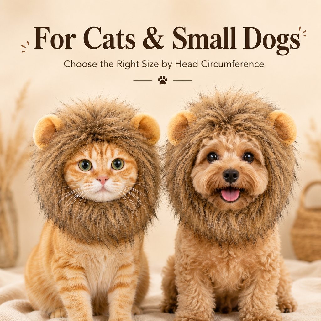 Ortekor Soft Lion Mane Pet Headpiece for Cats & Small Dogs - Easy Open-Face Costume for Halloween Photos, Pet Parties & Outdoor Fun