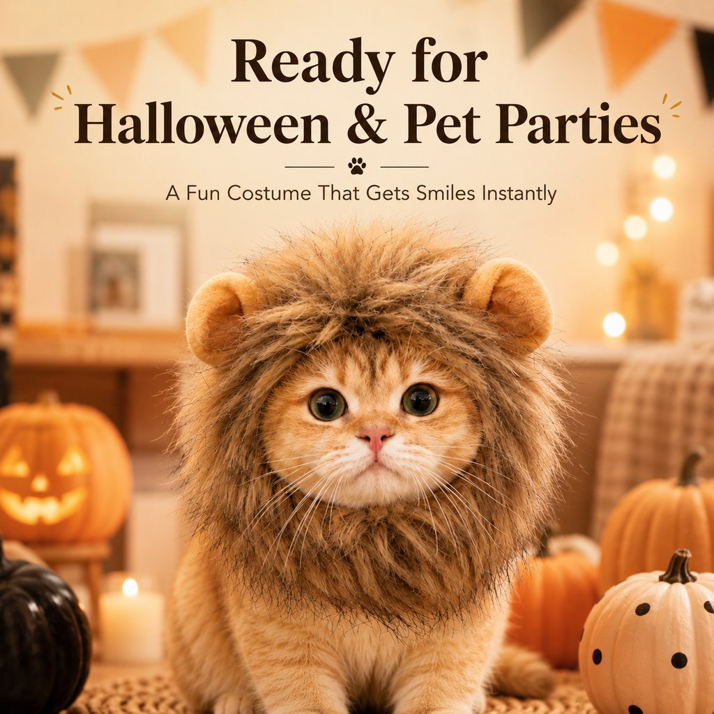 Ortekor Soft Lion Mane Pet Headpiece for Cats & Small Dogs - Easy Open-Face Costume for Halloween Photos, Pet Parties & Outdoor Fun