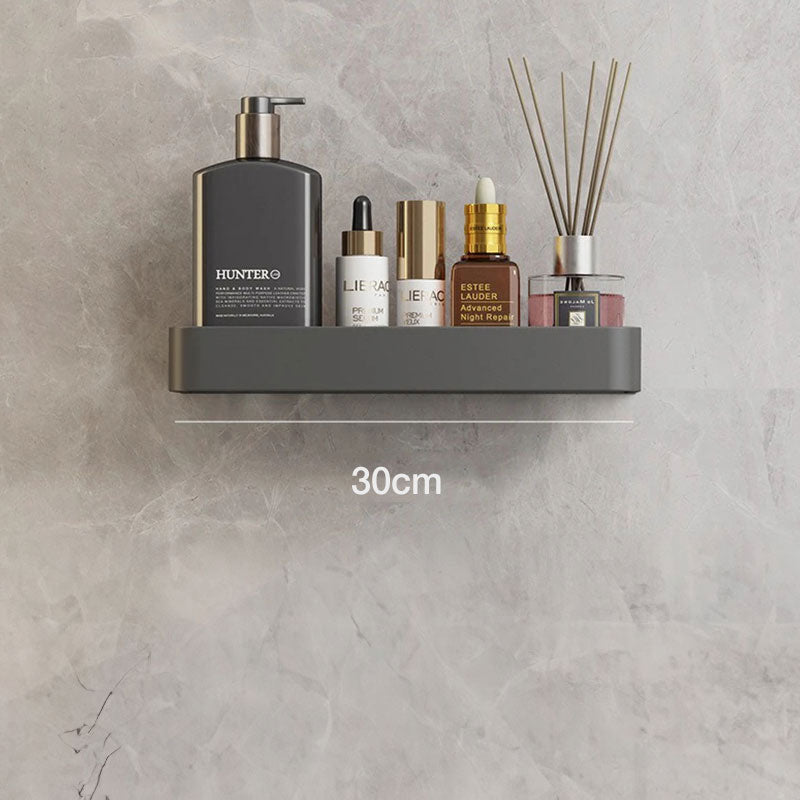 Metal Bathroom Organizer Shelf Gray 12-Inch Shower Caddy Wall-Mount Storage Rack for Shampoo Toiletries & Towels Space-Saving Modern Design