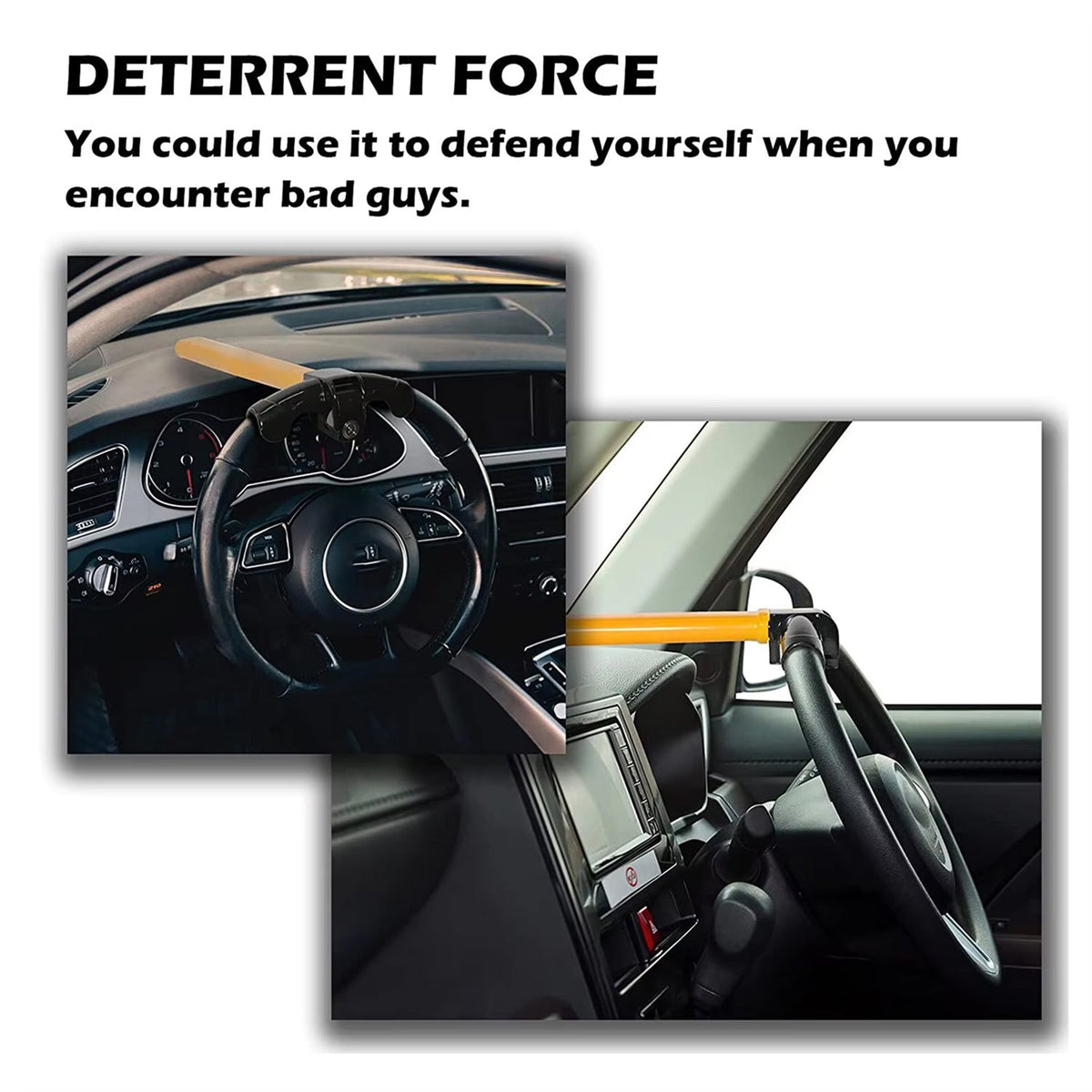 Steering Wheel Security Bar – Heavy-Duty Anti-Theft Device for Cars, Trucks & SUVs – High-Visibility Yellow Iron T-Bar Immobilizer
