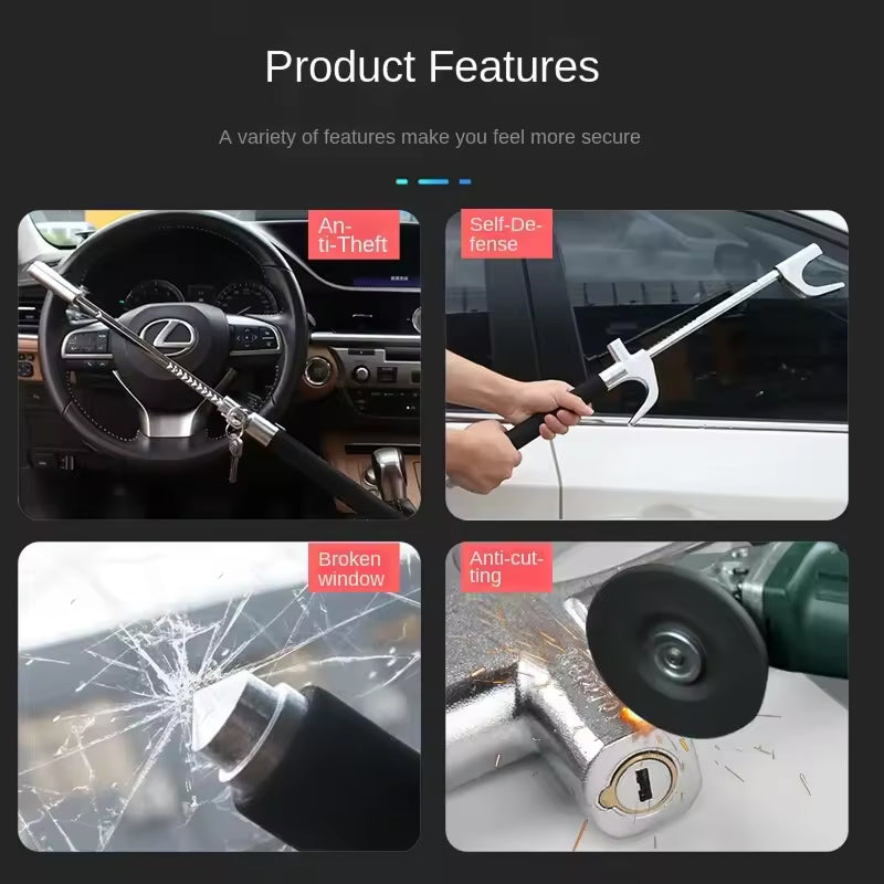 Retractable Anti-Theft Bar with Copper Core Lock & Emergency Glass Breaker for Cars, SUVs & Trucks