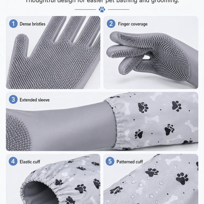 Ortekor Long-Sleeve Pet Bath & Grooming Gloves for Cats & Dogs - Cleaner Baths, Gentle Deshedding & Massage