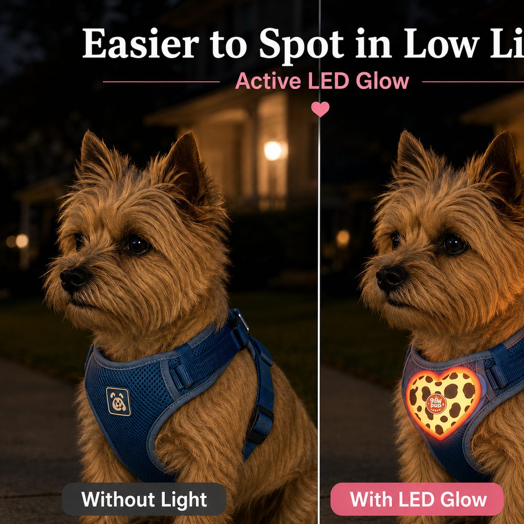 Ortekor Rechargeable Heart Pet Visibility Light for Evening Walks - Soft Wrap-On LED Patch for Collars, Harnesses & Leashes