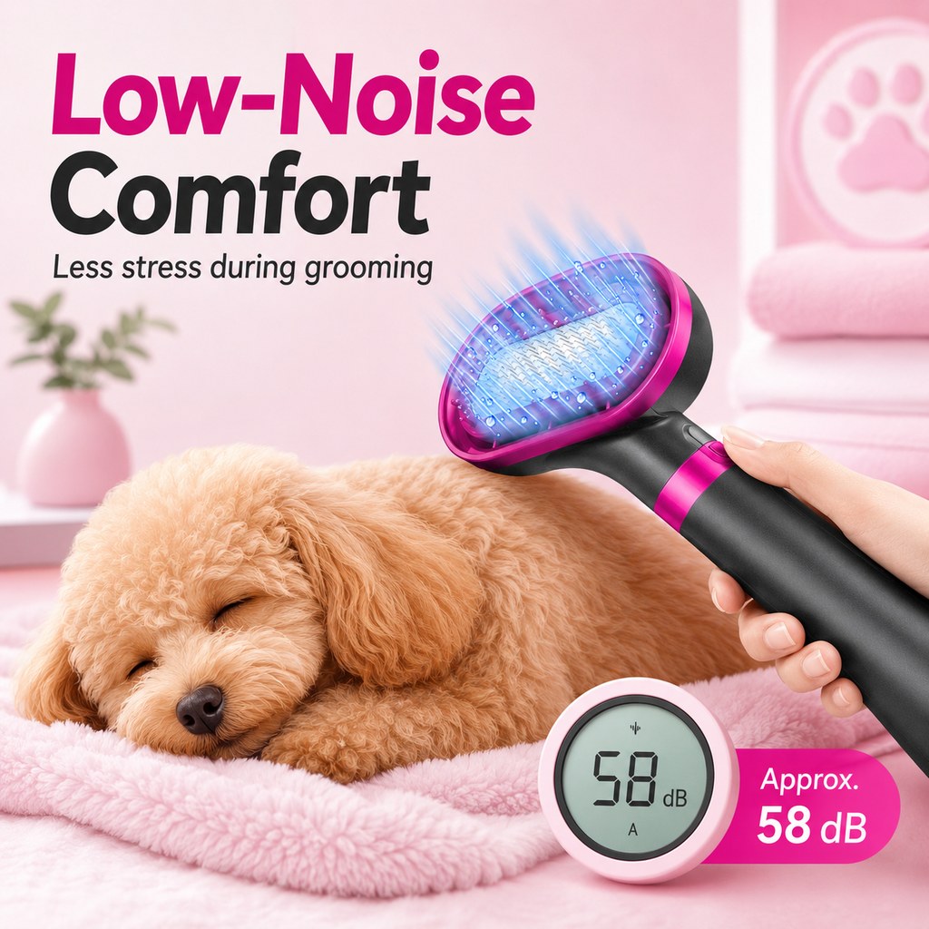 Ortekor 4-in-1 Pet Dryer Brush for After-Bath Grooming, Low-Noise Dog & Cat Hair Dryer Comb for Easier Drying, Brushing & Detangling