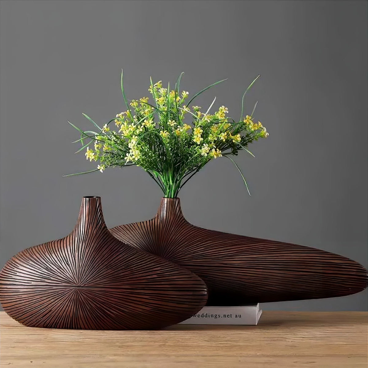 Sculptural Resin Vase 20 Inch Tall Wood Grain Finish for Dried Flowers Stems Branches Japandi Boho Minimalist Entryway Console Table Sideboa