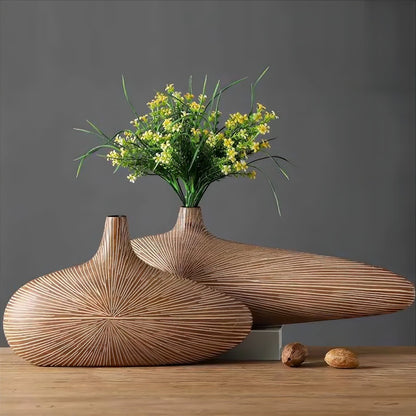Sculptural Resin Vase 20 Inch Tall Wood Grain Finish for Dried Flowers Stems Branches Japandi Boho Minimalist Entryway Console Table Sideboa