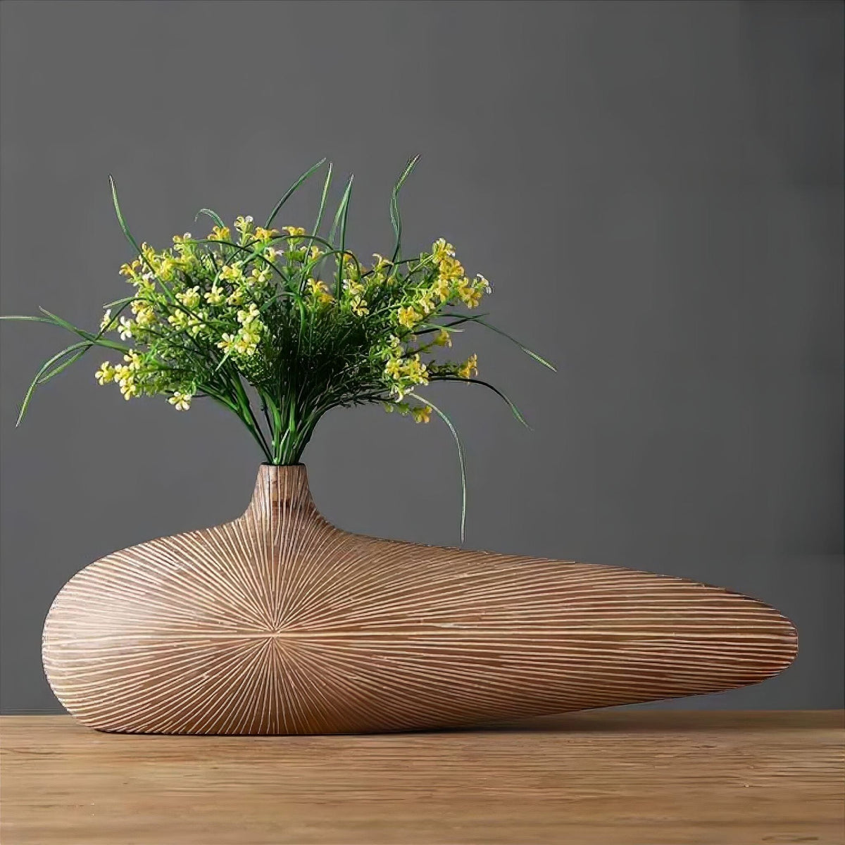 Sculptural Resin Vase 20 Inch Tall Wood Grain Finish for Dried Flowers Stems Branches Japandi Boho Minimalist Entryway Console Table Sideboa