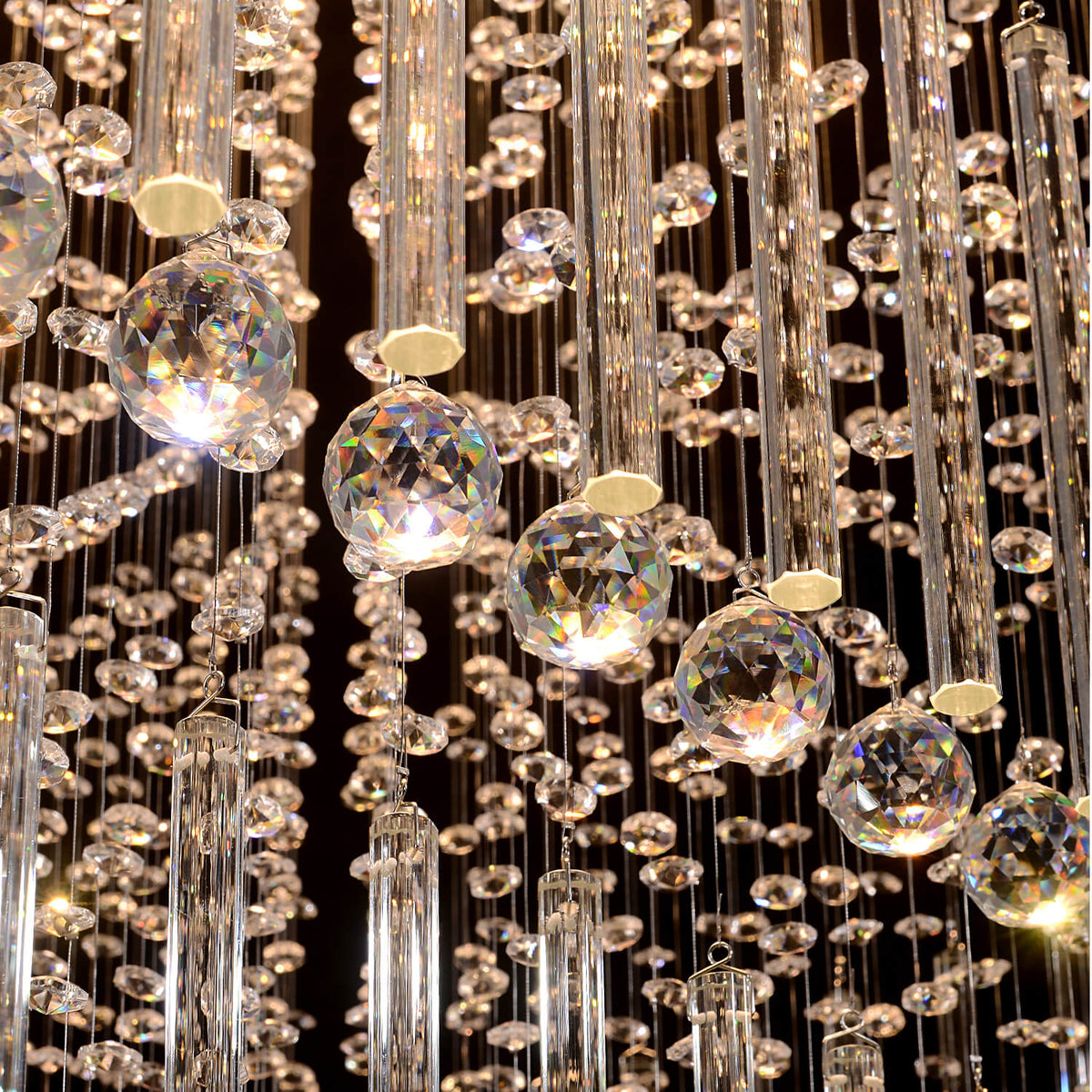 Tiered Crystal Chandelier with Cascading Glass Drops for Foyer, Staircase & High Ceilings – Adjustable Height Modern Lighting Fixture